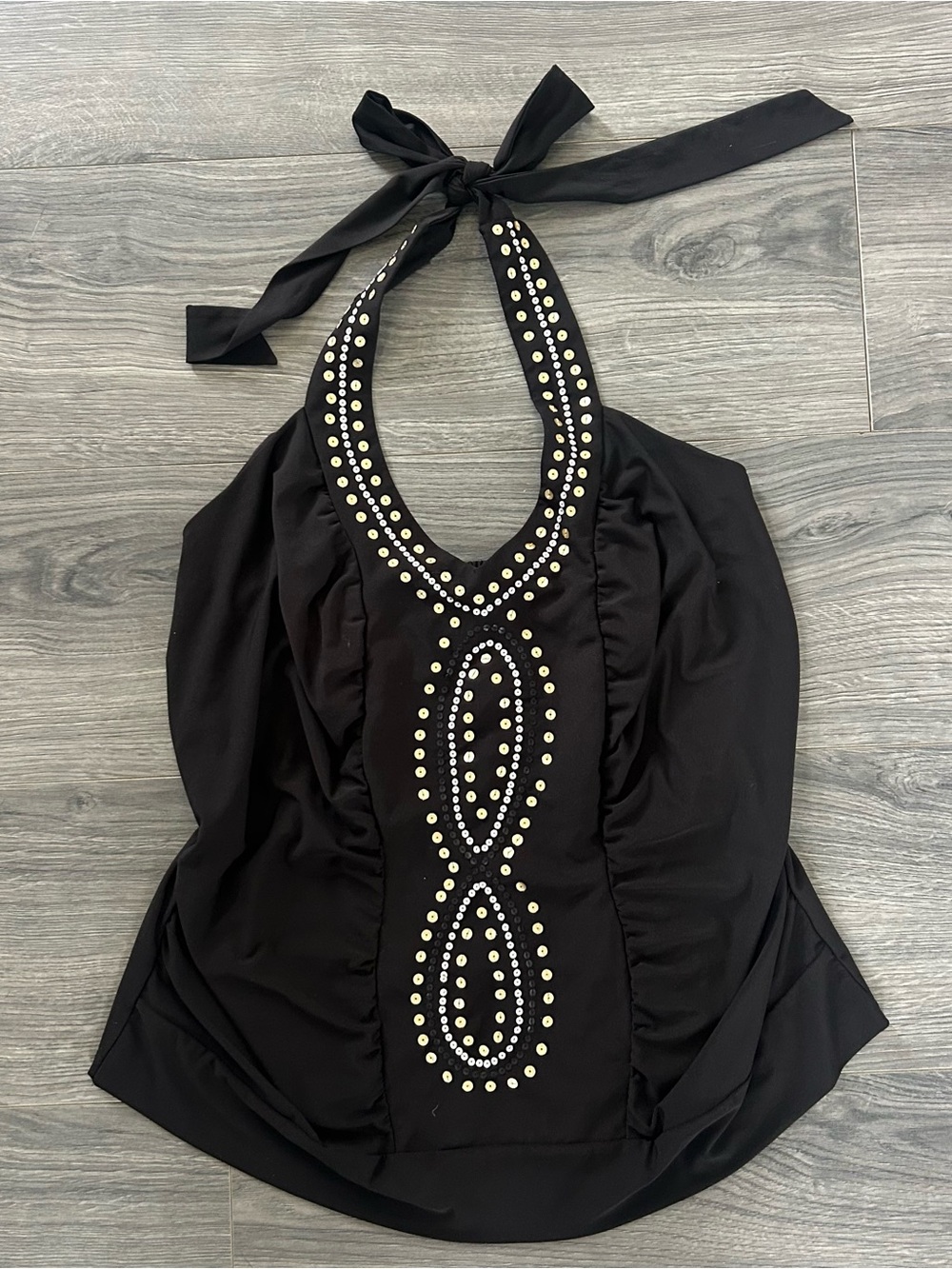 Seven7 Black Halter Top with Gold and Silver Stud Accents